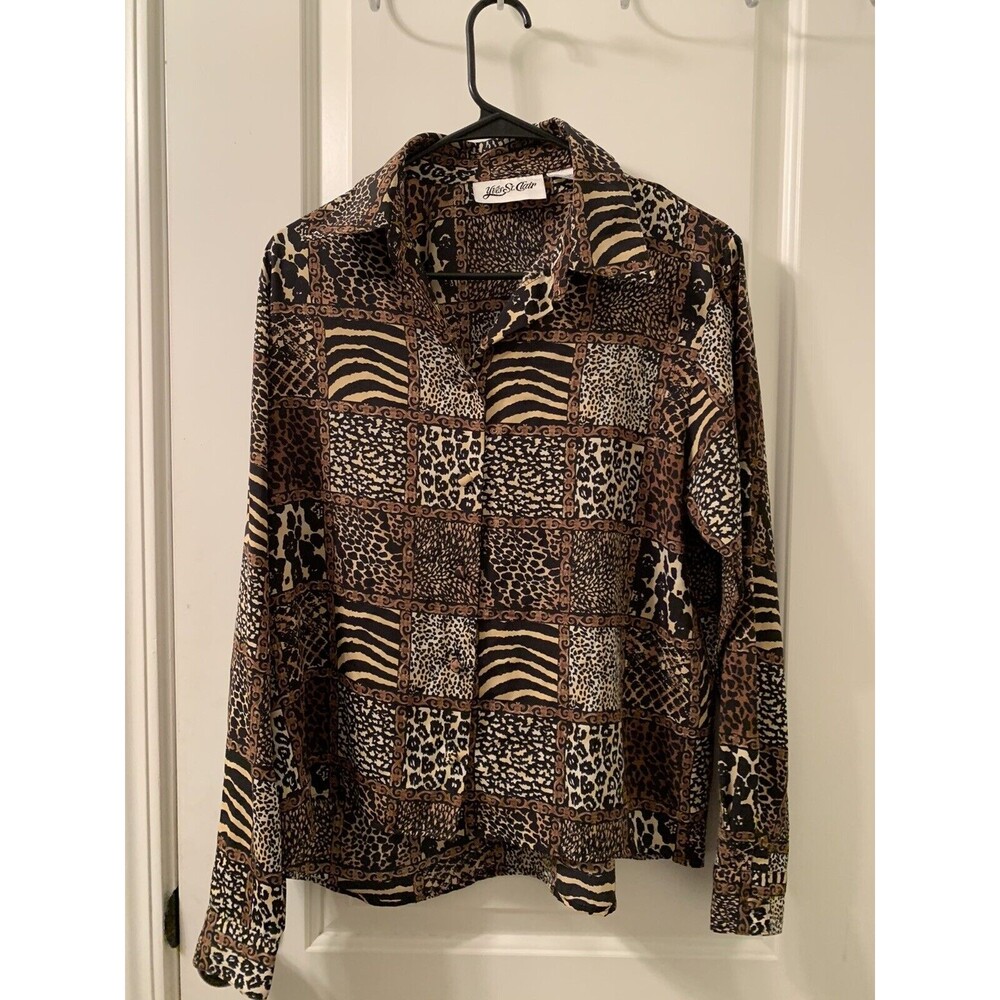 Yves St. Clair Women's Leopard Print Button-Front Blouse Shirt Size 12